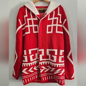 One In A Million Hooded Zip-Up Red White Pattern Men's Cardigan Size Medium